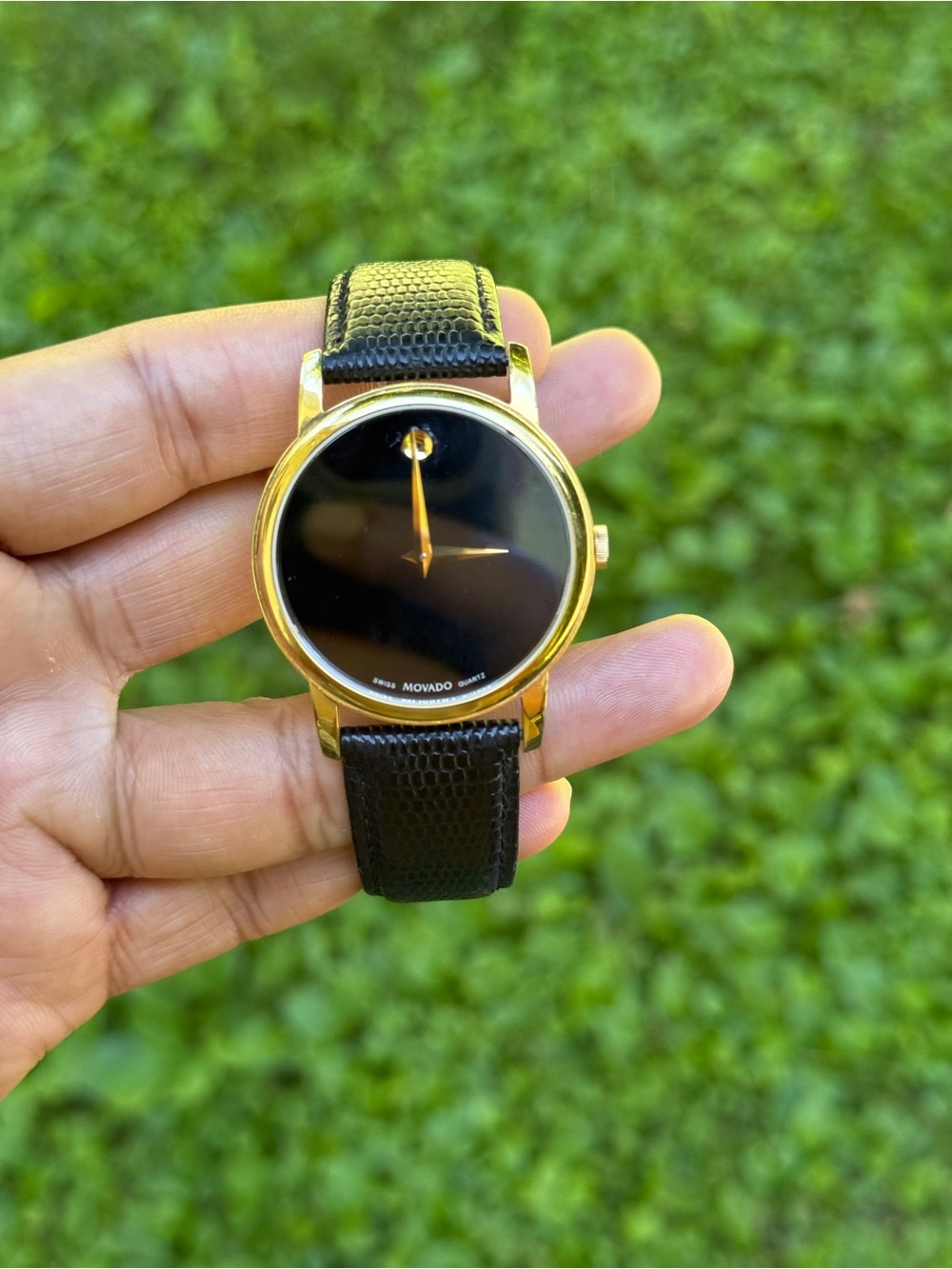Movado Gold-Tone Museum Classic Black Leather Watch Mens